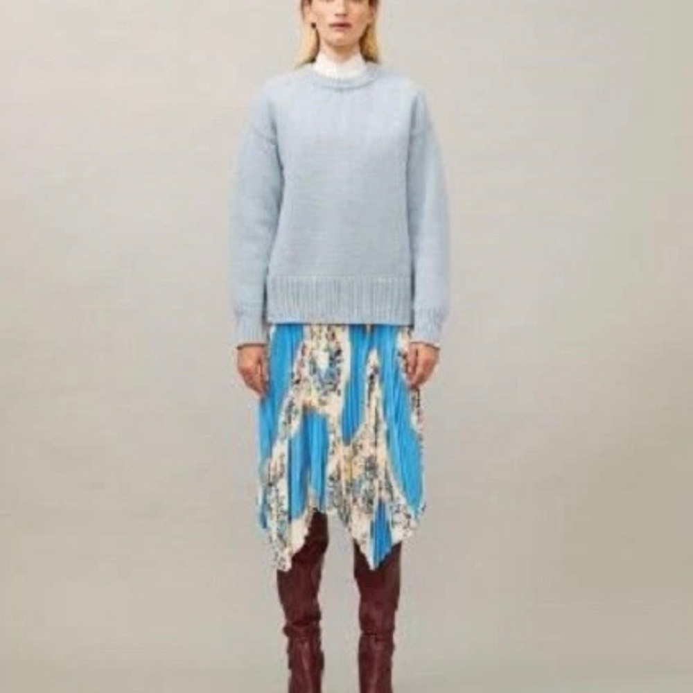 NWT Tory Burch Oversized Crew Neck Wool Sweater Dove Blue Size Small